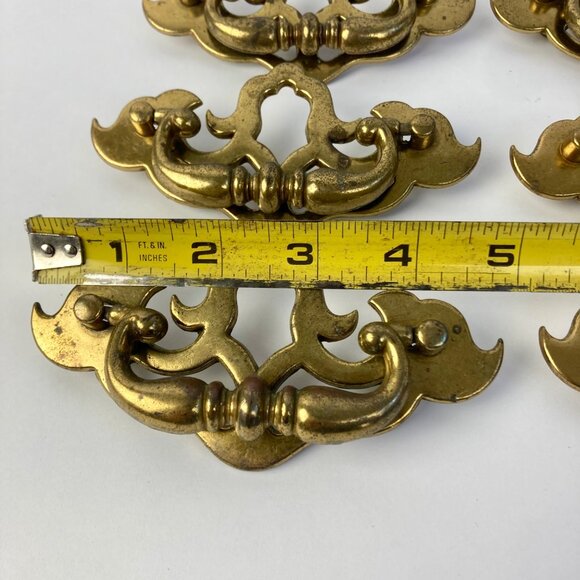 Lot of 12 Vintage Gilded Brass Drawer Pulls 657 Batwing Drop Bail - Picture 2 of 6